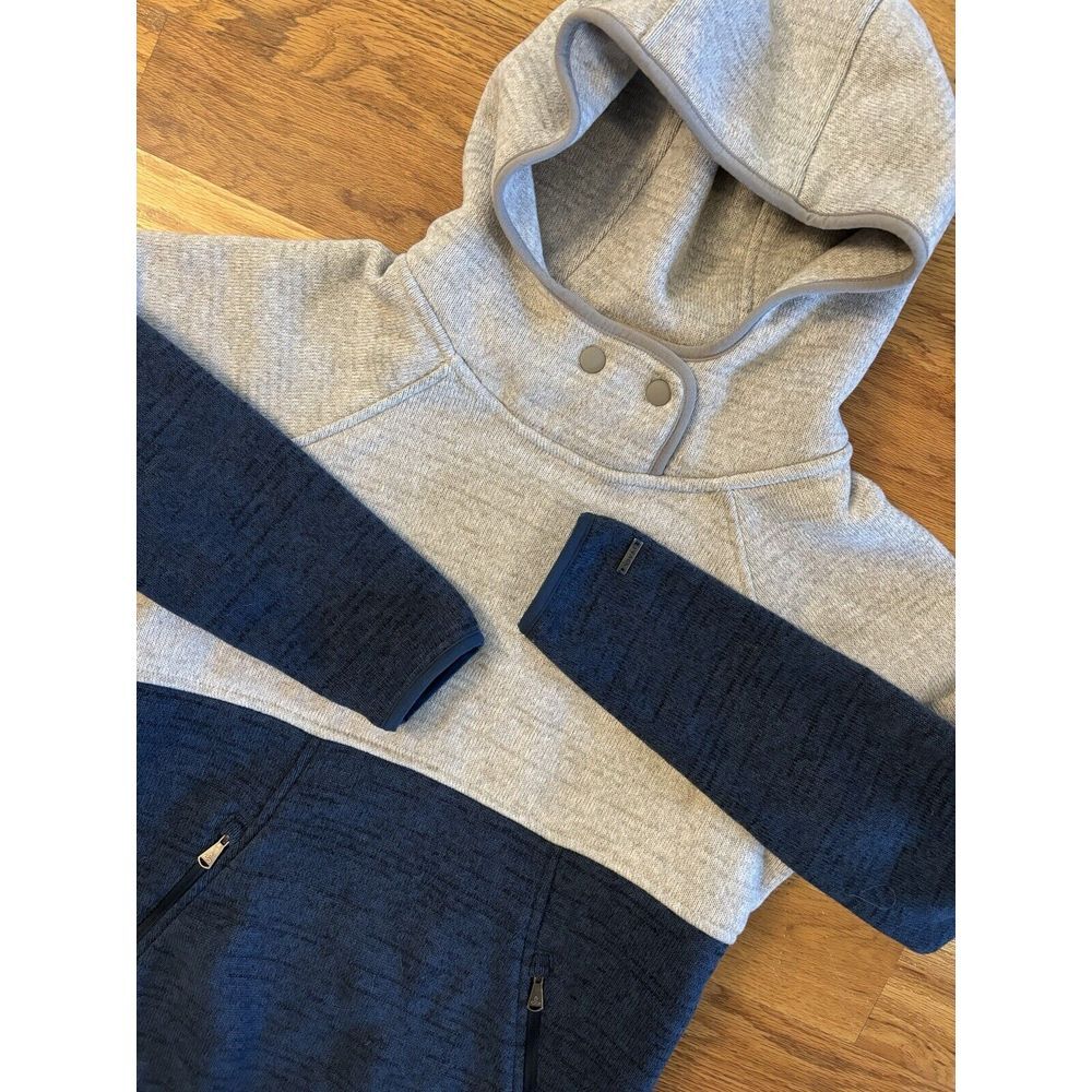 PrAna Women Tri Thermal Hoodie Size XS Polartec‎ Fleece Gray Blue Sweatshirt